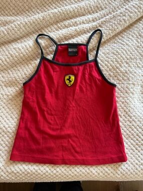 Vintage Ferrari Red & Black Trim Tank with Shield Patch